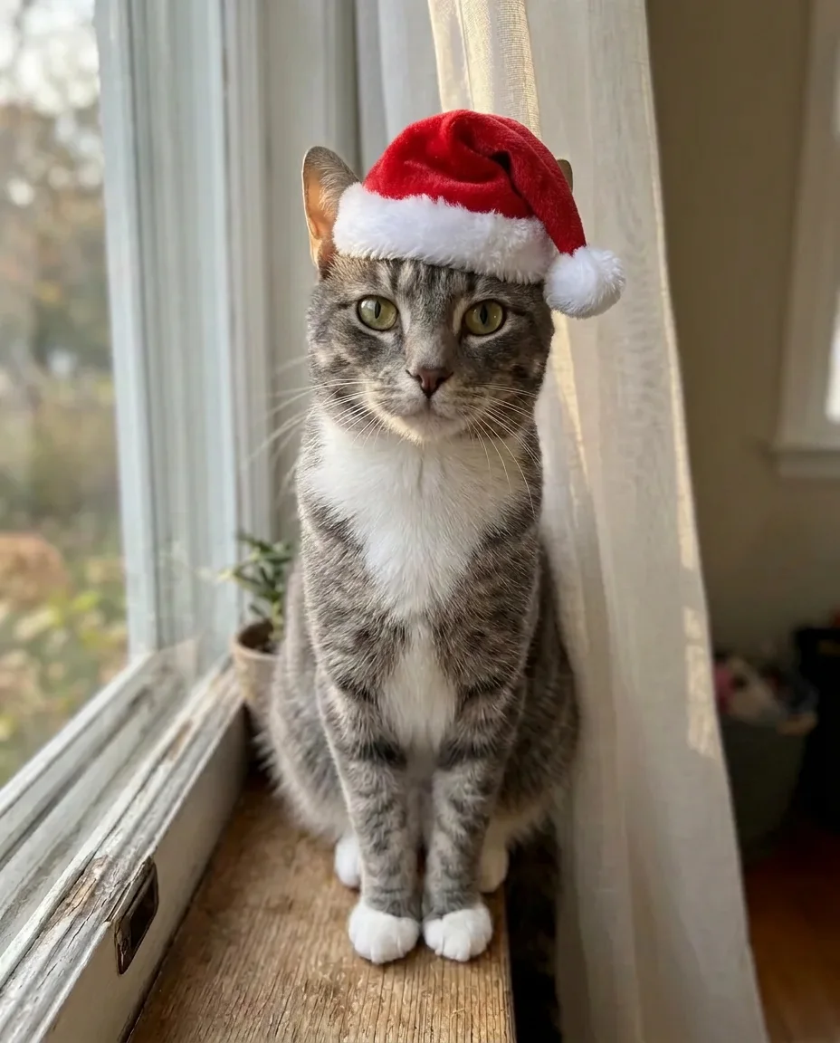 Santa hat on a cat