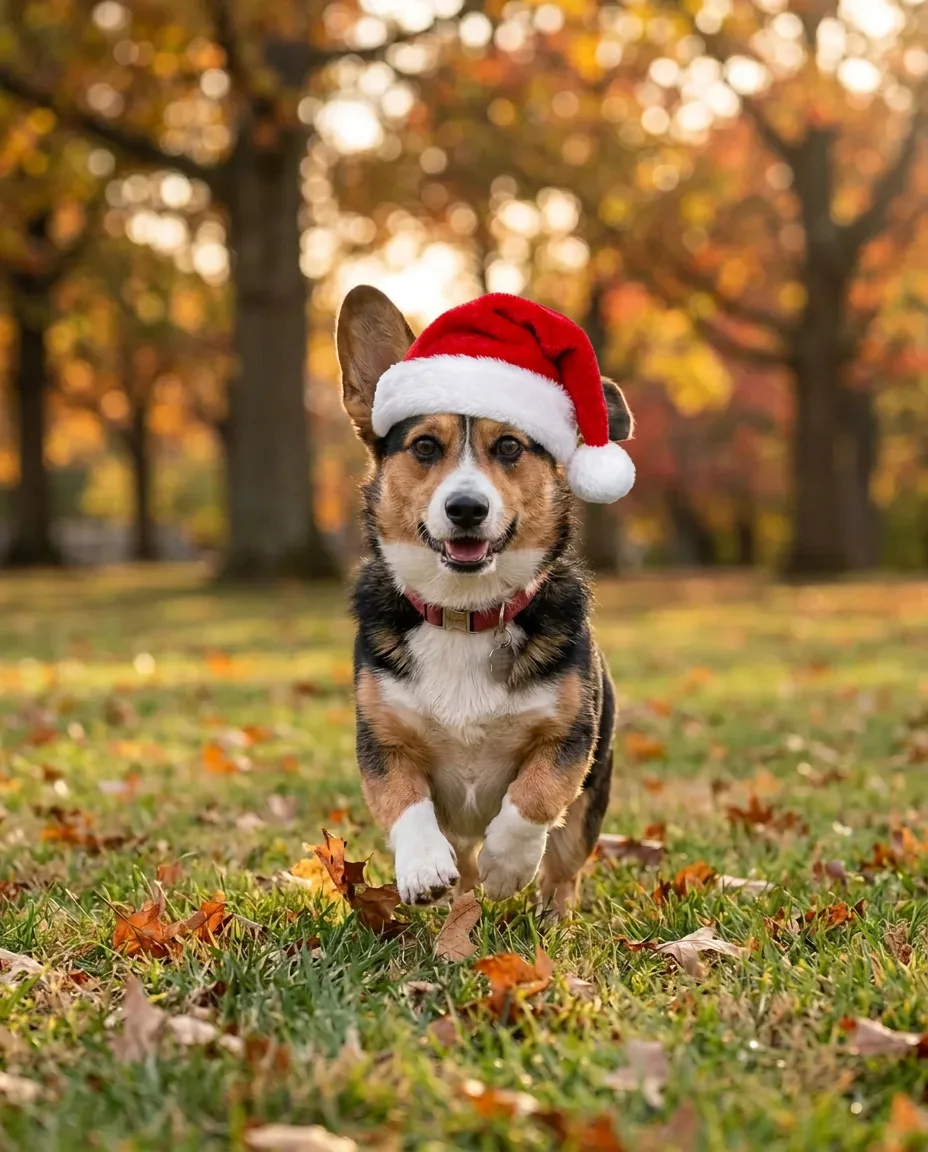 Santa hat on a dog