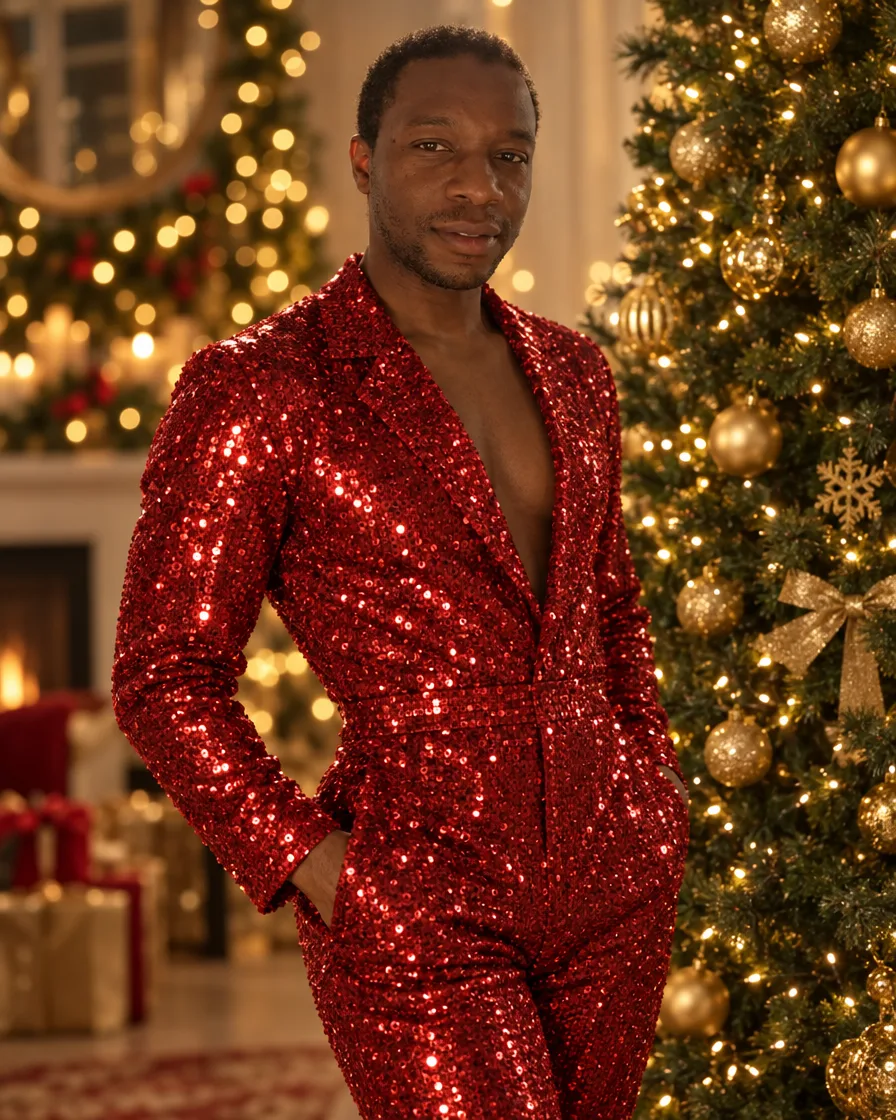 Red sequin suit