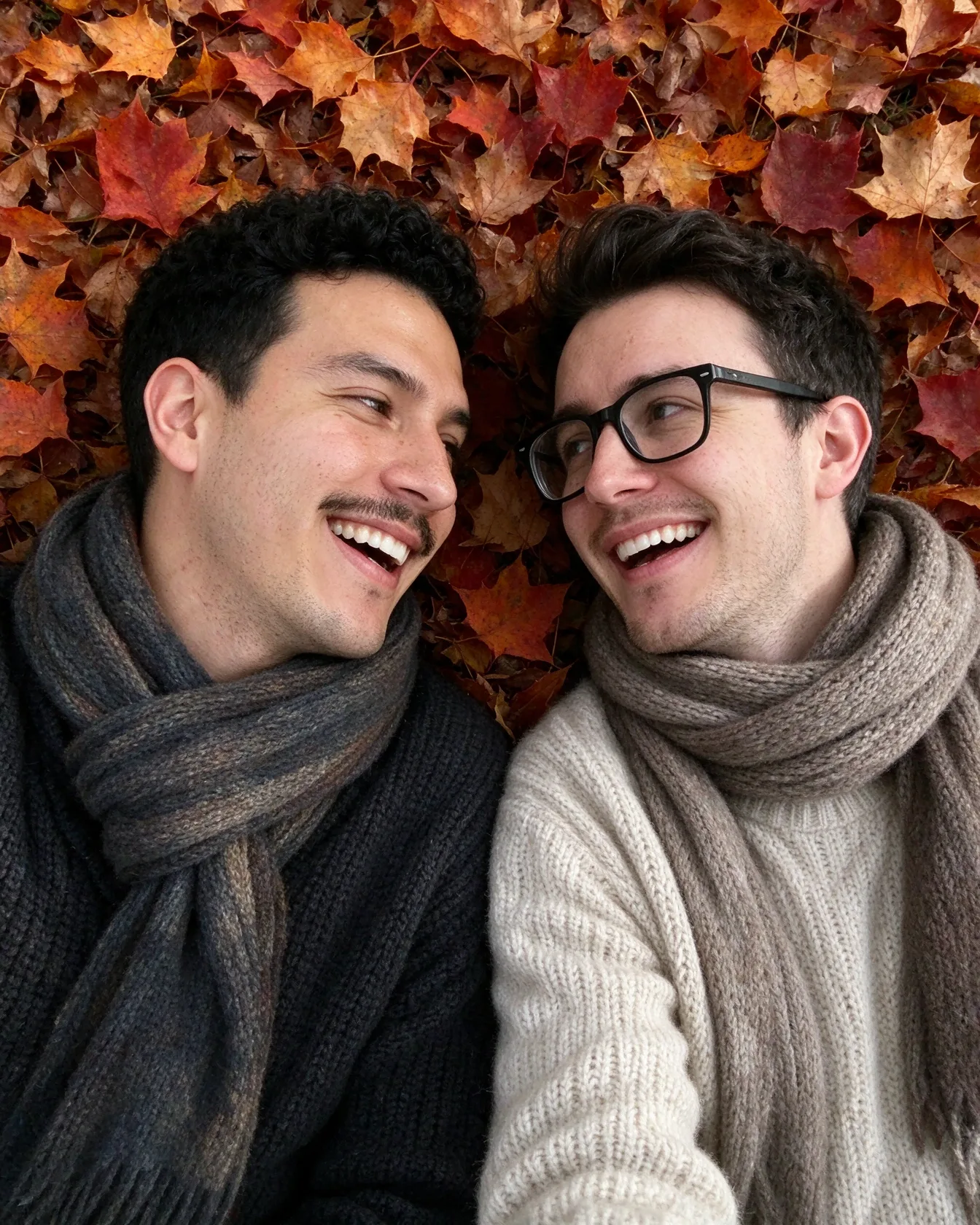 Lying in autumn leaves