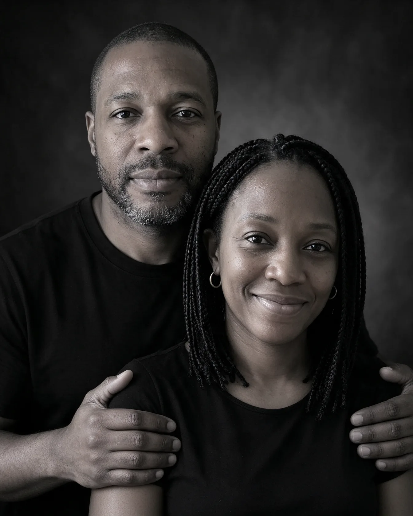Studio embrace in black and white