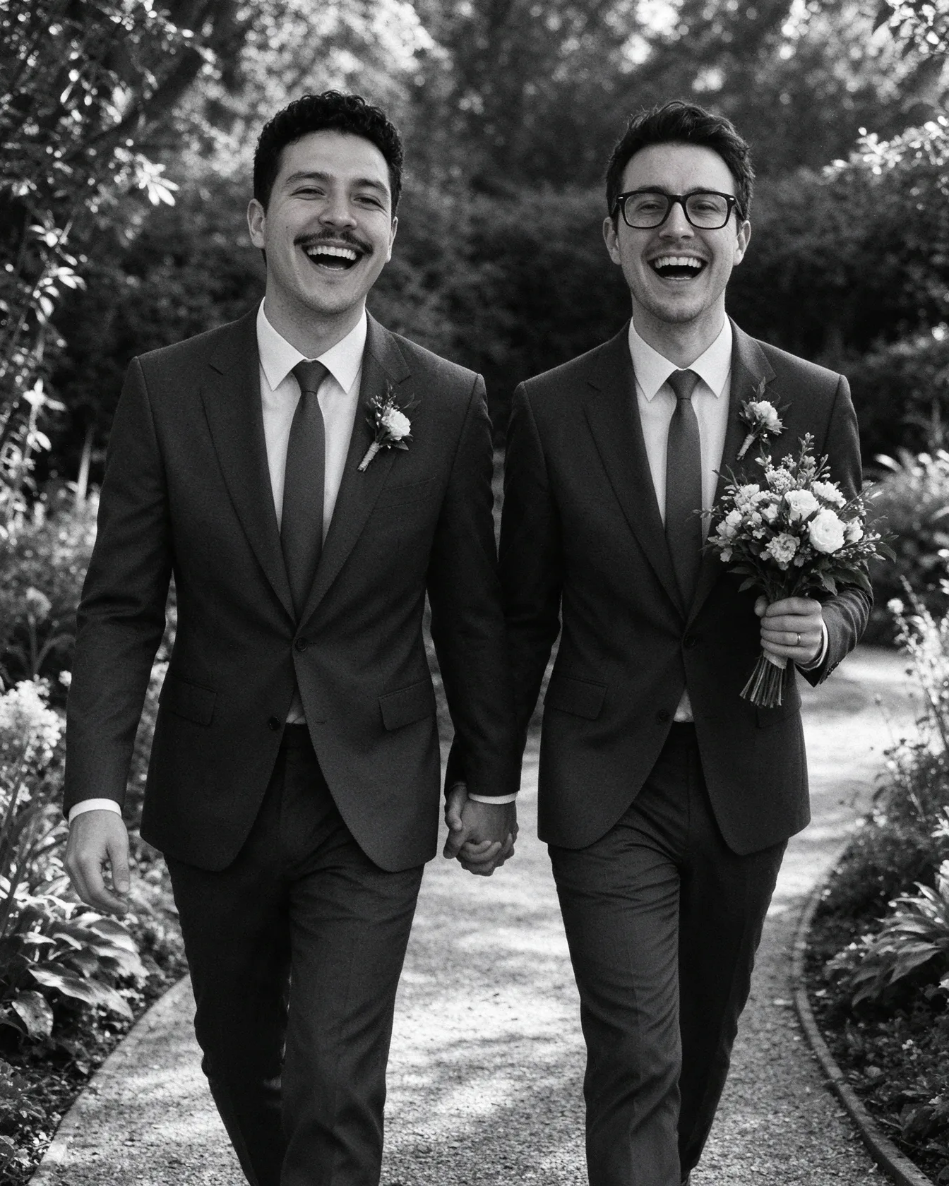 Black and white wedding walk