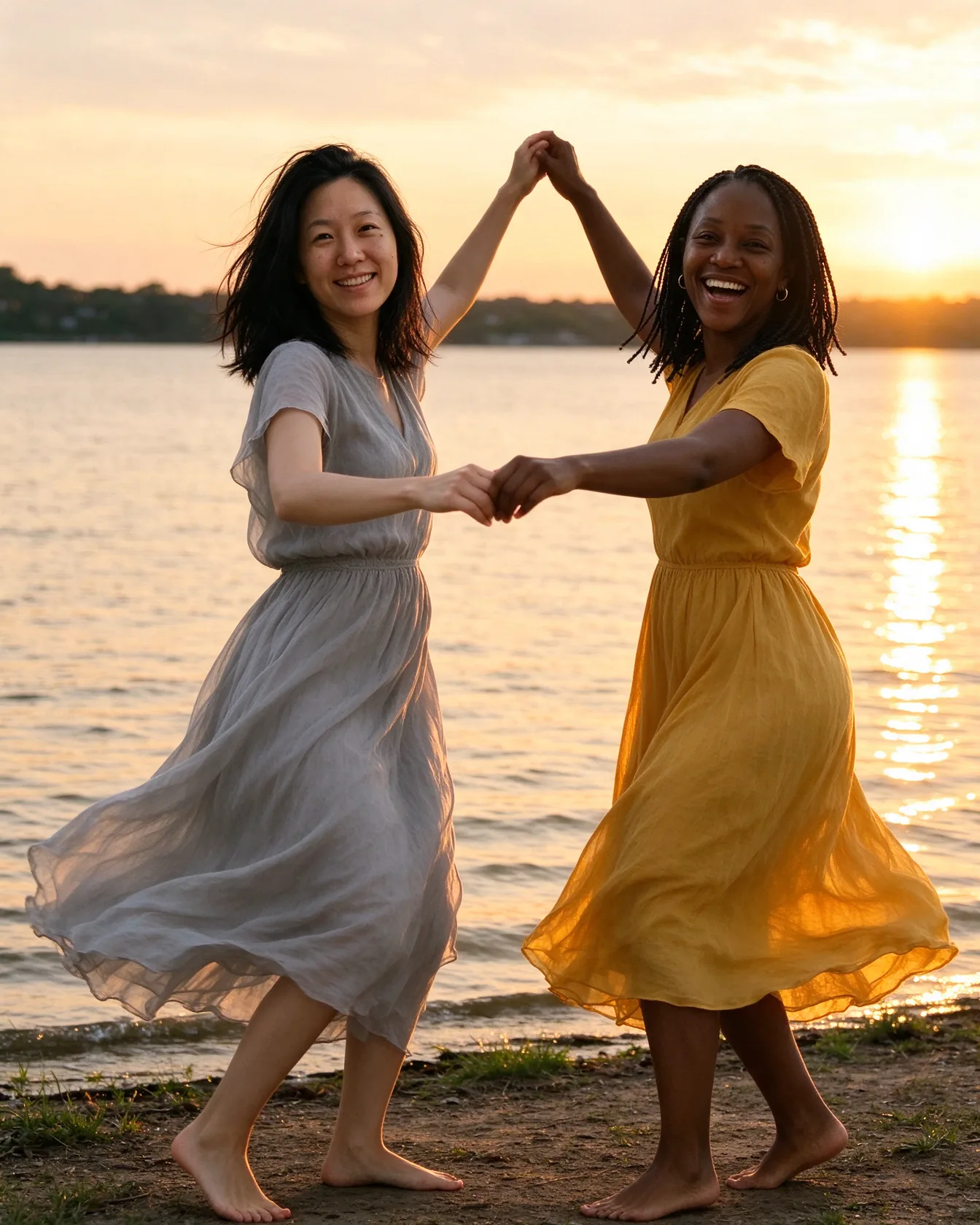 Dancing by the lake
