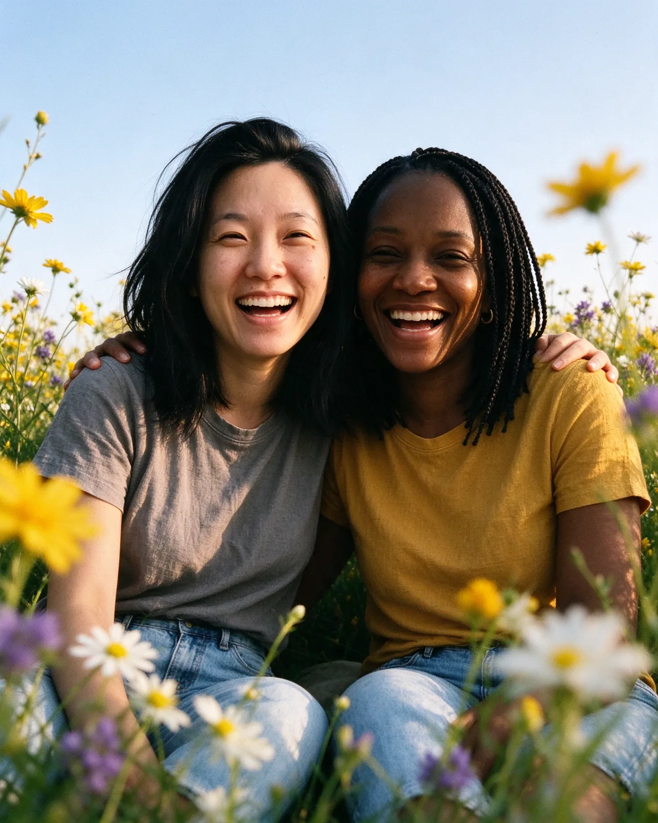 Laughing in wildflowers