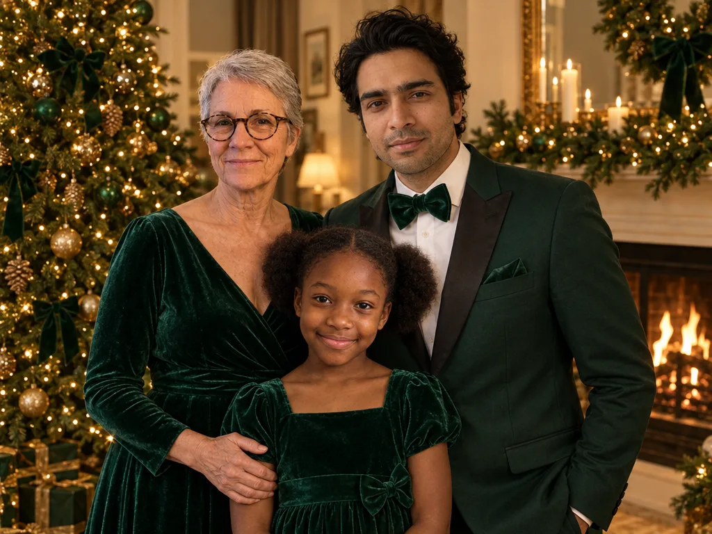 Family in emerald green