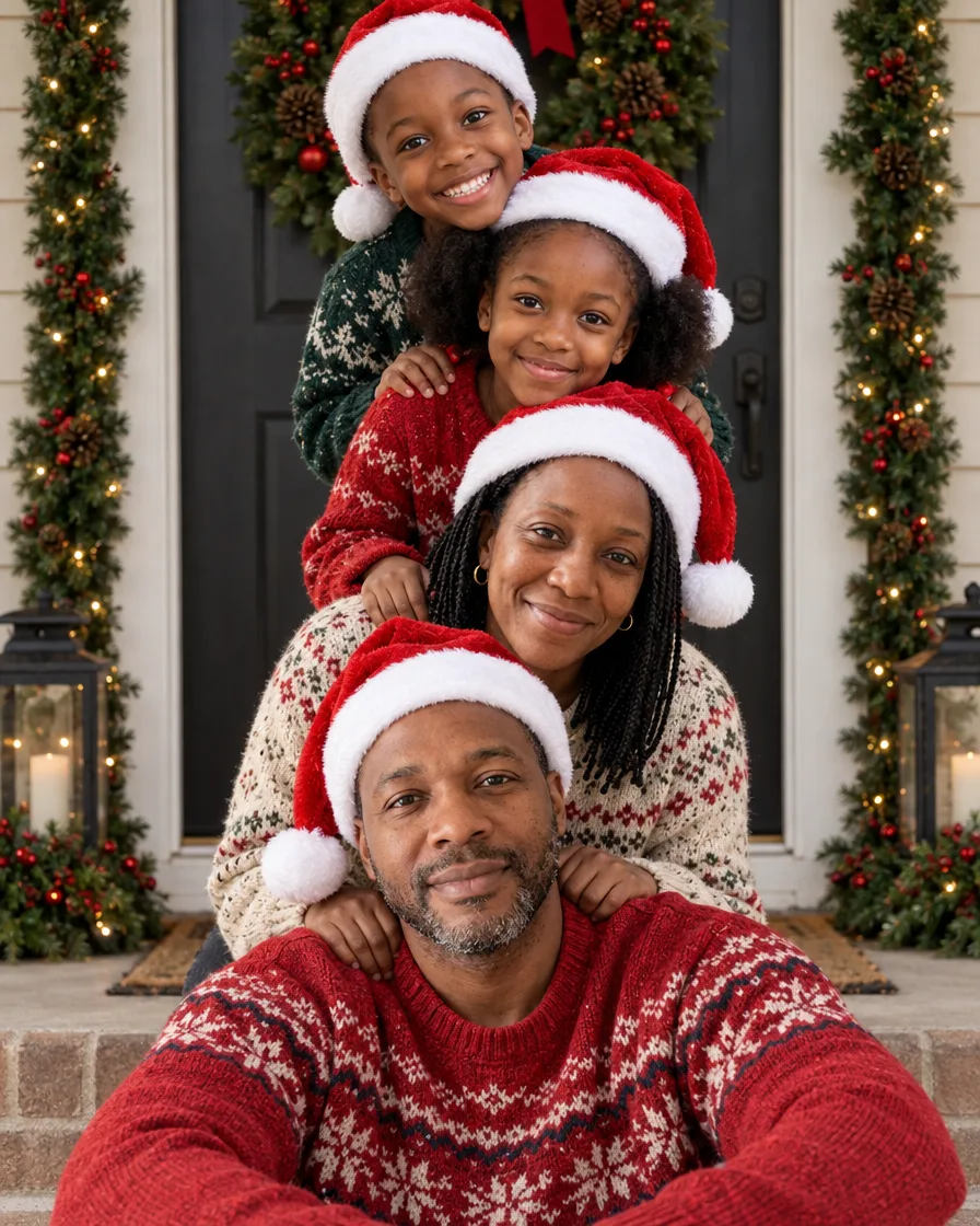 Family stacked at the door