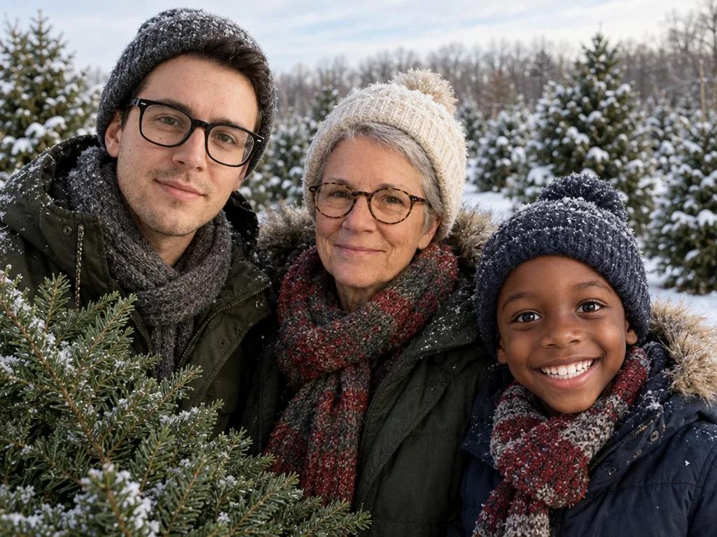 Family at the tree farm