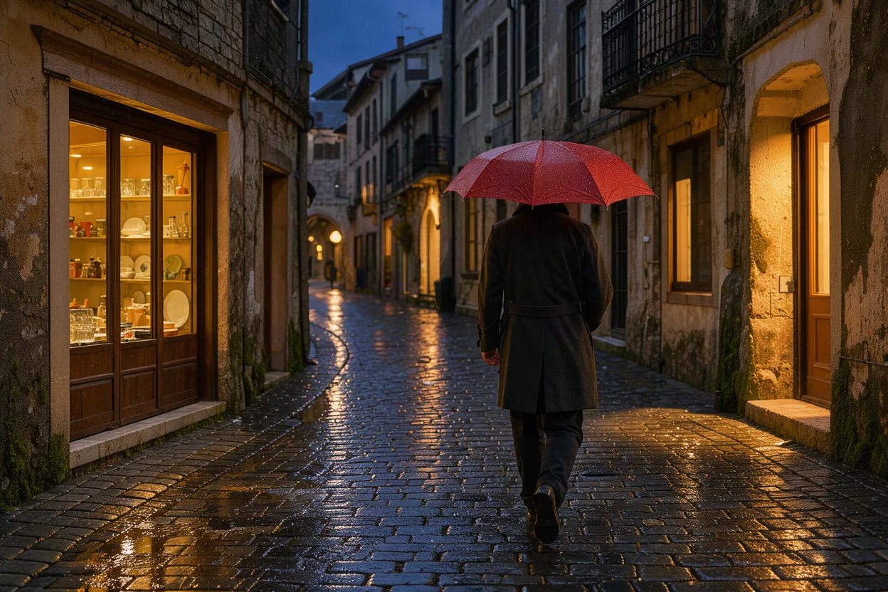 Rainy street at dusk