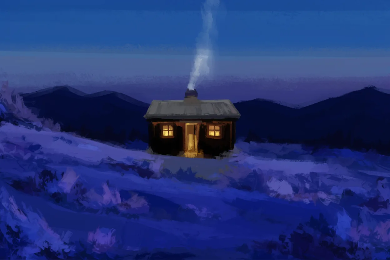 Painted cabin in the snow (Krea 2 Large)