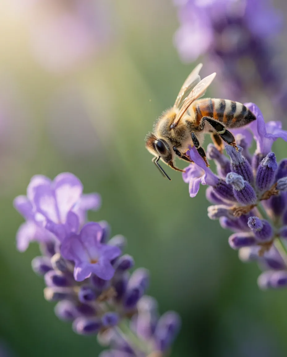Bee on lavender, macro (Krea 2 Medium)