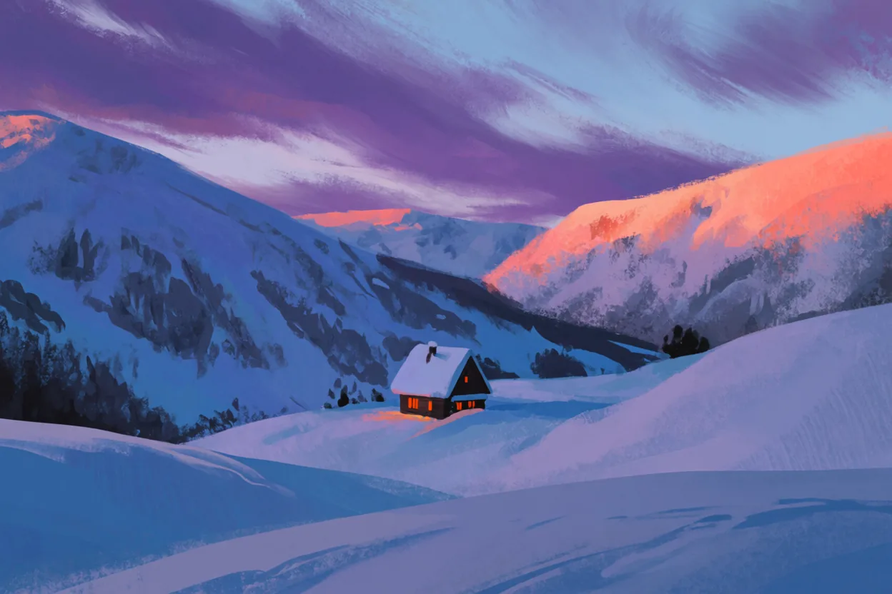 Painted cabin in the snow (Krea 2 Medium)
