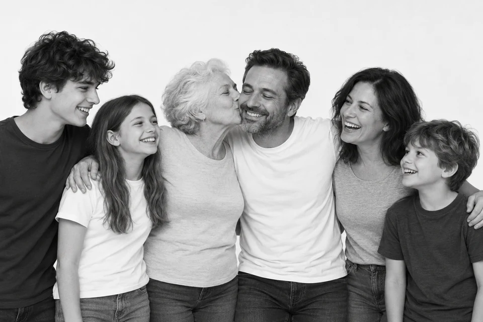 Black-and-white family reunion