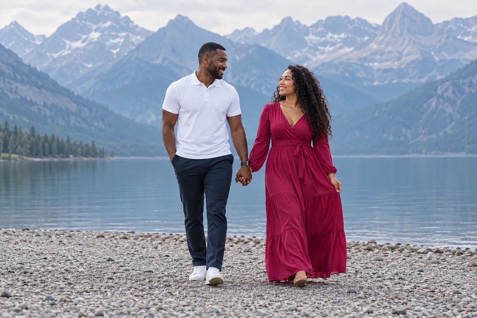 Mountain-lake hand-in-hand