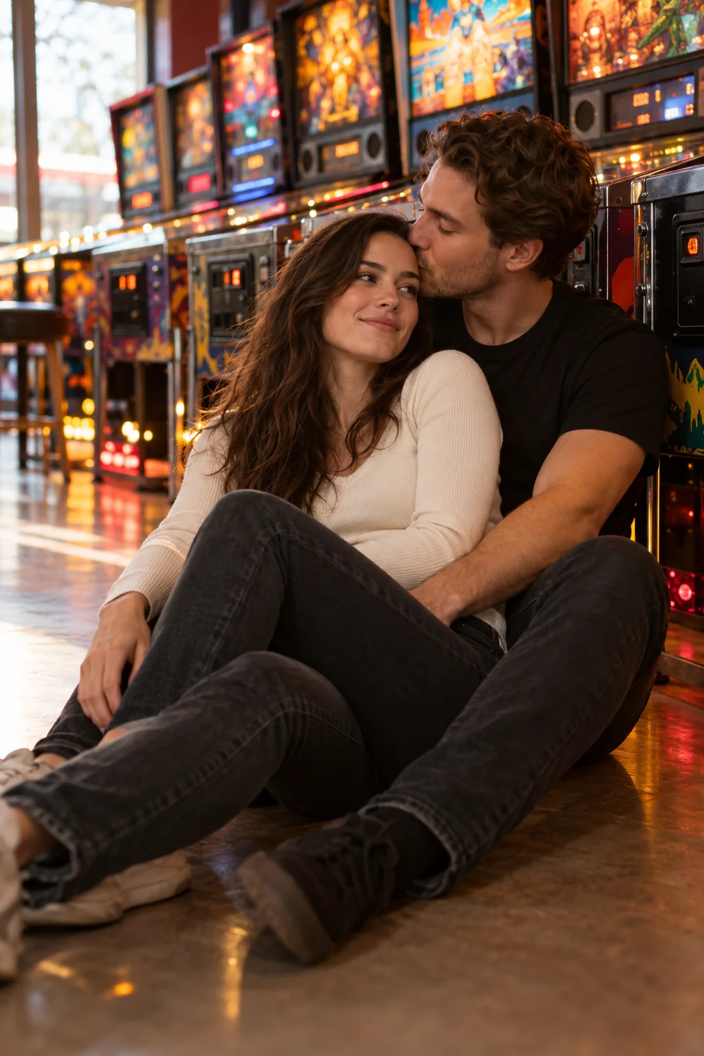 Pinball-date cuddle