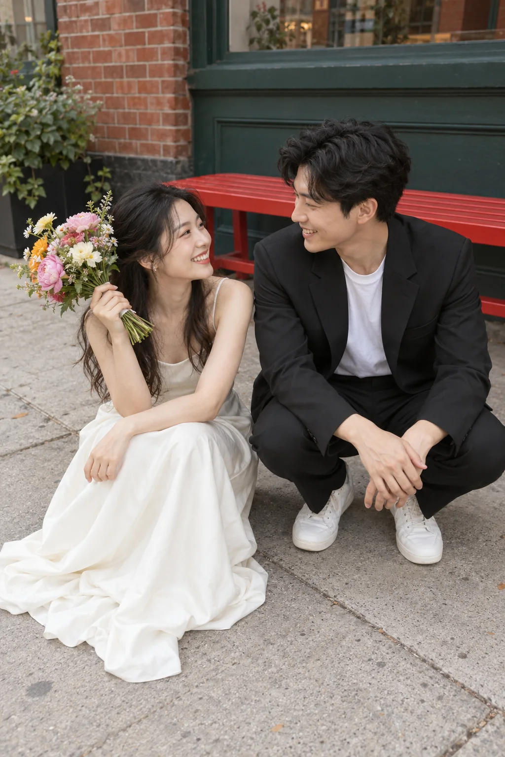 Street-side bouquet date