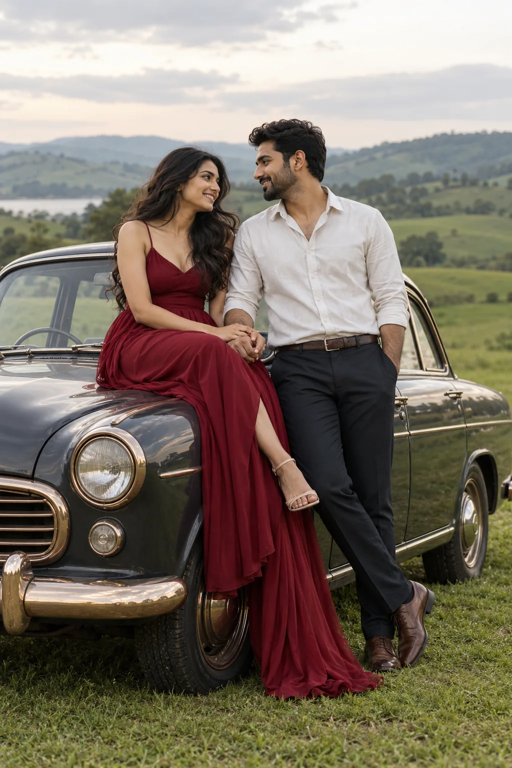 Vintage-car countryside date