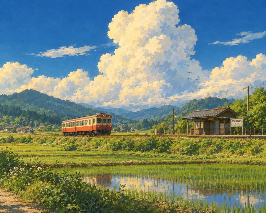 手描き風の夏の電車