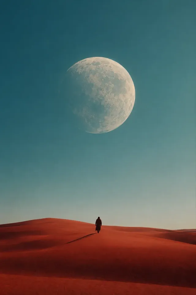 Desert under a giant moon