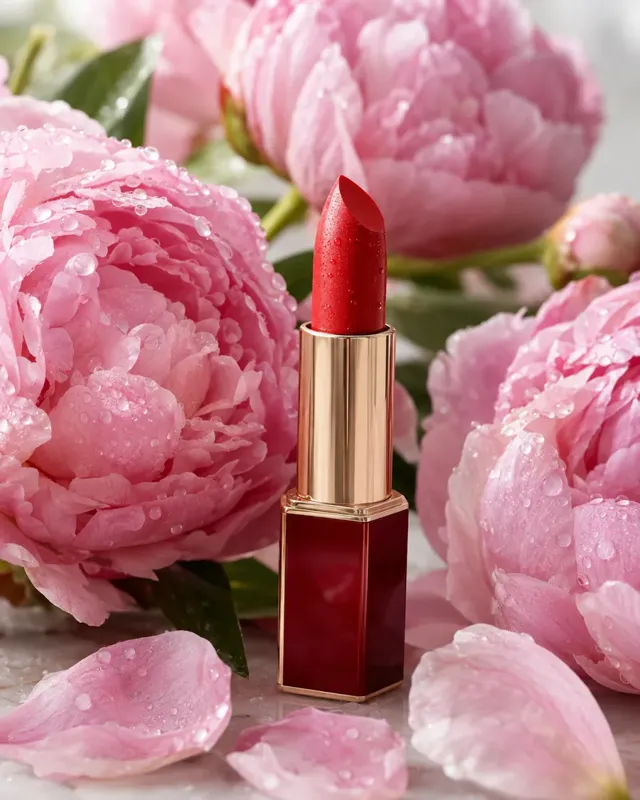 Lipstick and peonies