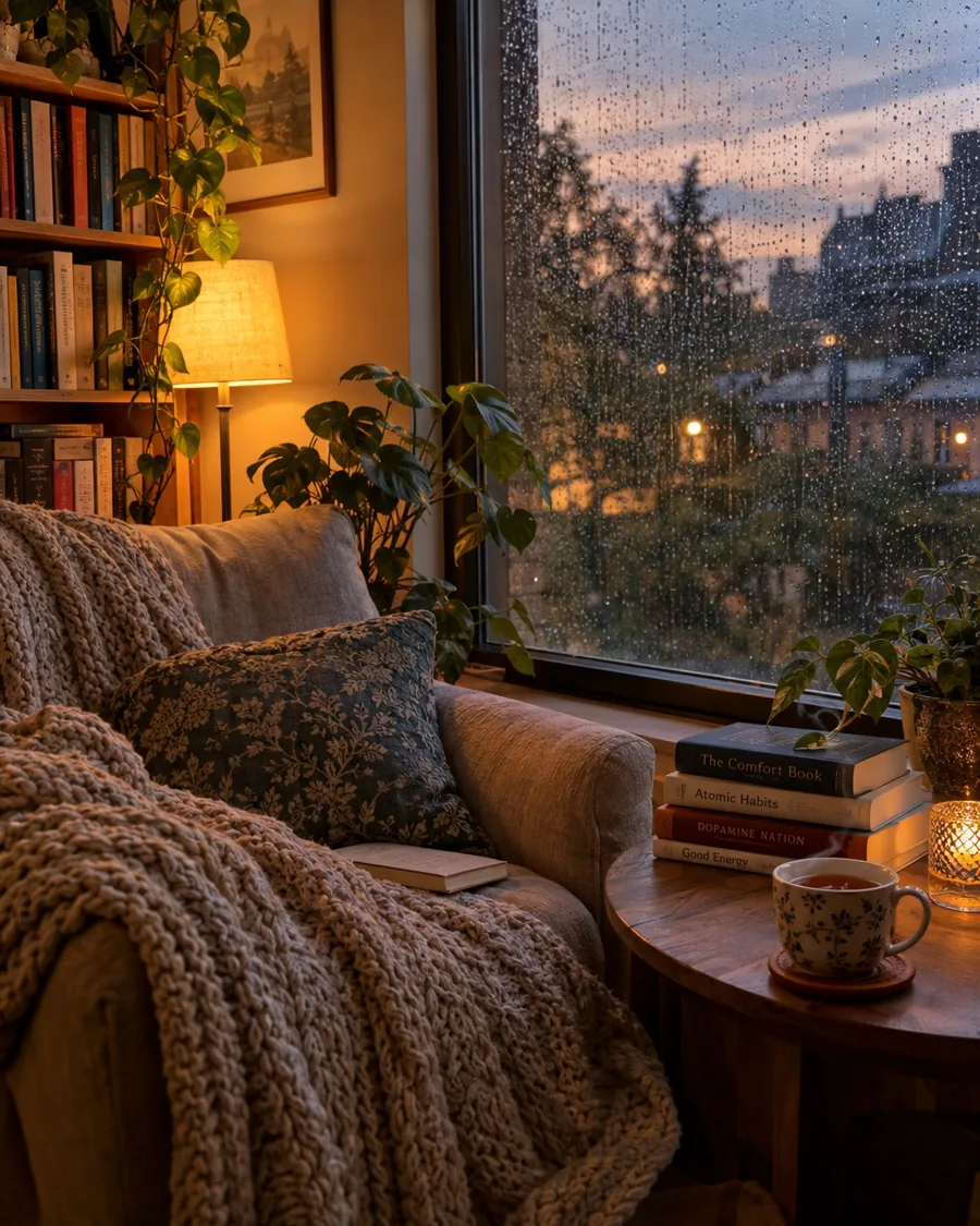雨の日の読書コーナー