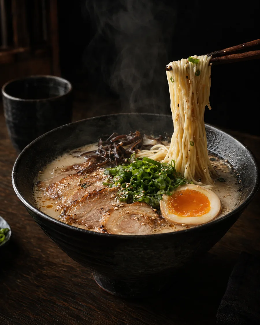 湯気の立つラーメン